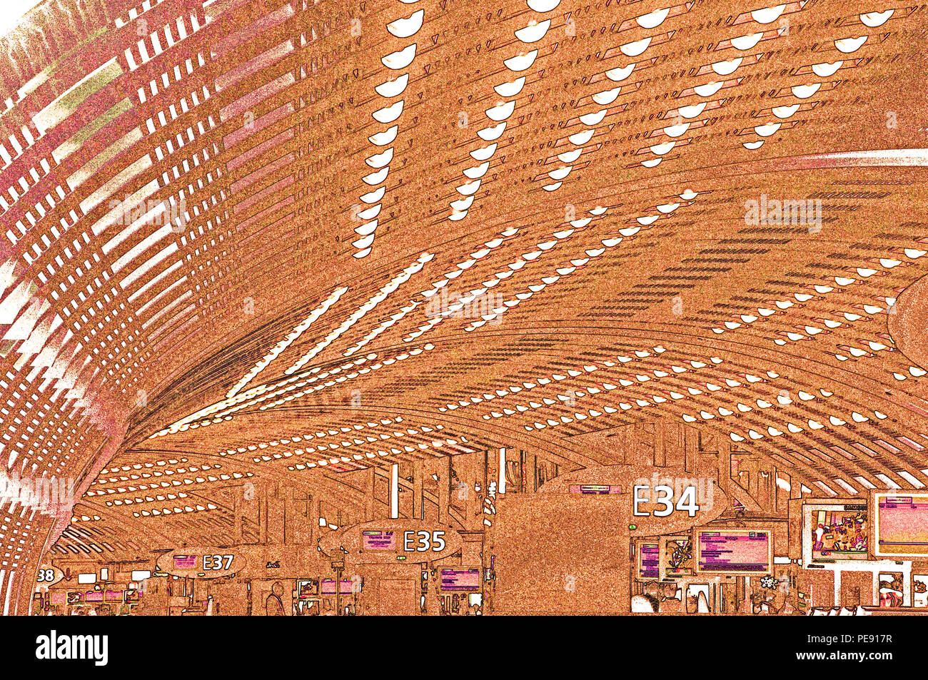 L'intérieur de l'aérogare Paris Charles-de-Gaulle Roissy France Banque D'Images