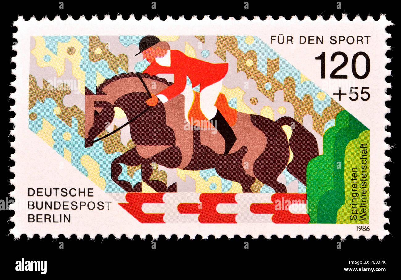 Timbre allemand (Berlin:1986 ) : 'Fur den Sport' (charité stamp le financement du sport) Championnat du Monde Saut Banque D'Images