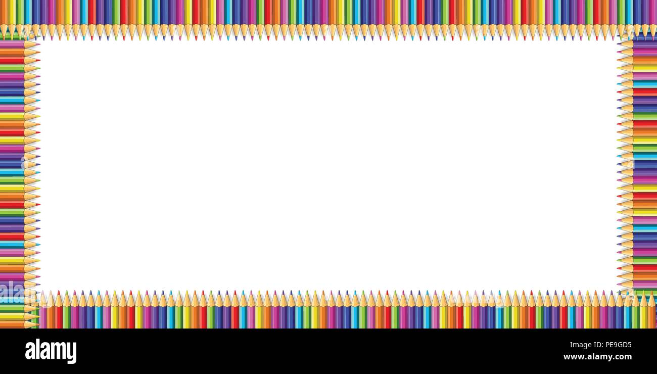 Rectangle multicolore vecteur fait frontière des crayons arc-en-ciel colorés isolé sur fond blanc avec copie espace vide pour le texte. Illustration de Vecteur