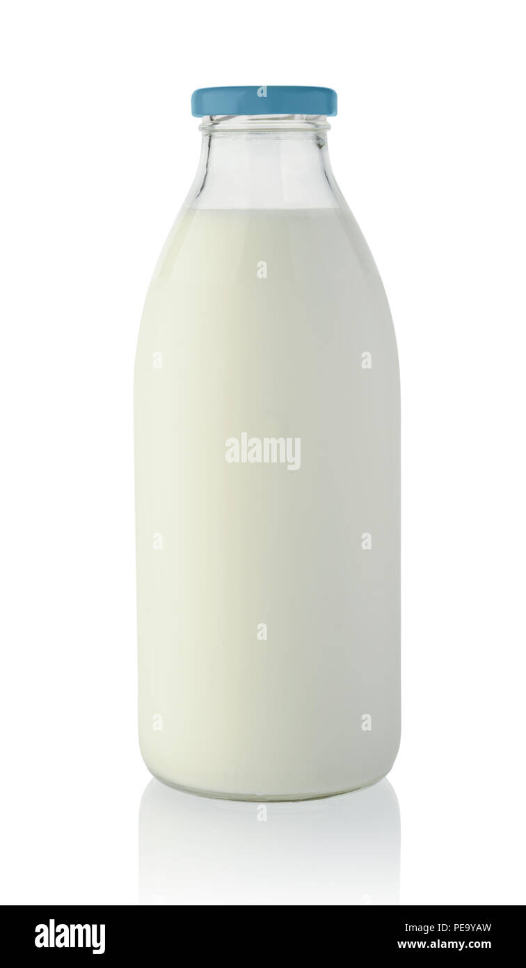 Le lait en bouteille de verre isolé sur fond blanc Banque D'Images