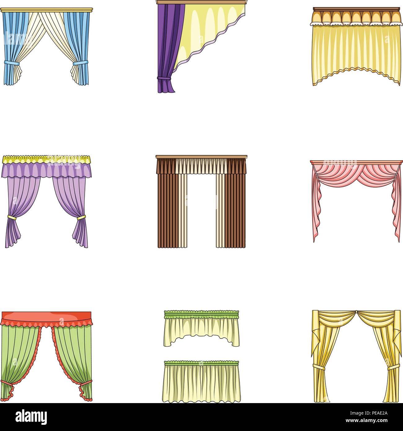 Différents types de rideaux cartoon icônes de collection set pour la ...
