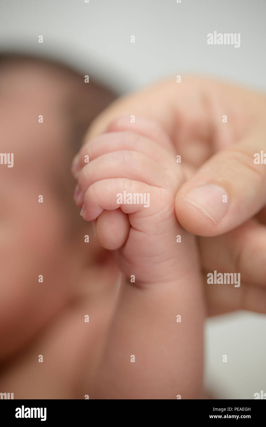 Bebe Nouveau Ne Du Doigt De Maintien De Mere Pere Famille Heureuse Et Bebe Protection Concept Maman Et Papa Qui Tiennent La Main De Leur Enfant Photo Stock Alamy