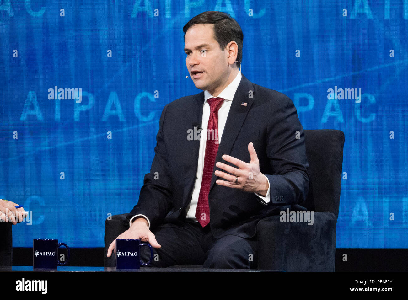 Marco Rubio, sénateur américain (R) de la Floride, s'exprimant lors de l'AIPAC (American Israël Public Affairs Committee) Conférence politique à la Walter E. Washingt Banque D'Images