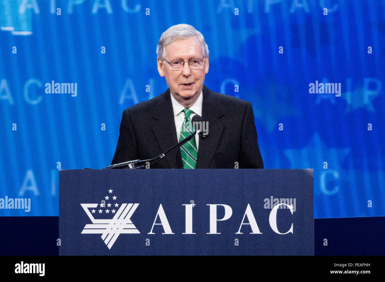 Mitch McConnell, sénateur américain (R) du Kentucky, parlant à l'AIPAC (American Israël Public Affairs Committee) Conférence politique à la Walter E. a été Banque D'Images