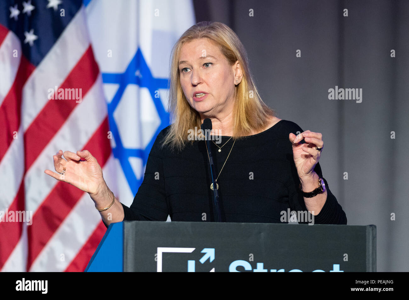 Tzipi Livni, ex-ministre de la Justice d'Israël et membre de la Knesset, s'exprimant lors de la Conférence nationale de la rue J à Washington, DC Le 15 avril, 2 Banque D'Images