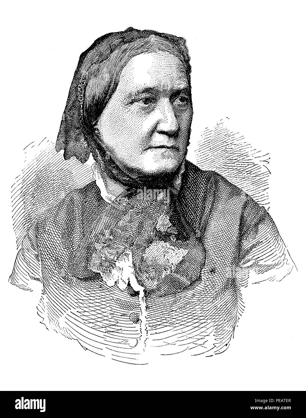 Gravure portrait de Marie von Schwarzenau (1815-1880), écrivain allemand avec le pseudonyme de L. c. Erlburg Banque D'Images
