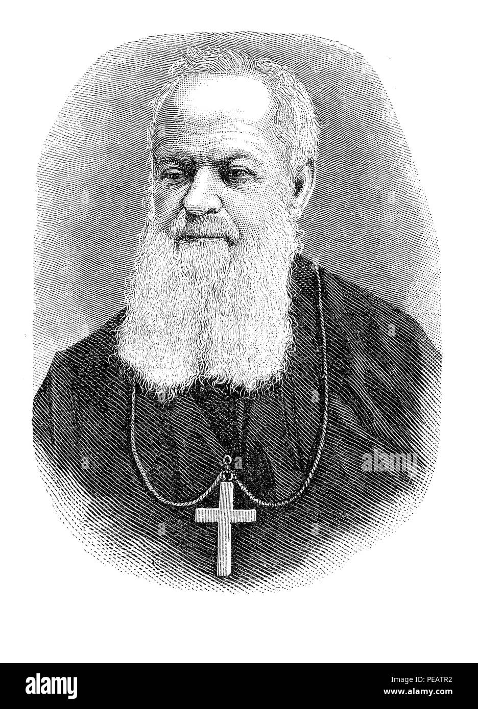 Vintage portrait d'archabbot Boniface Wimmer (1809 -1887), moine allemand fondateur du premier monastère bénédictin en United States en Pennsylvanie Banque D'Images