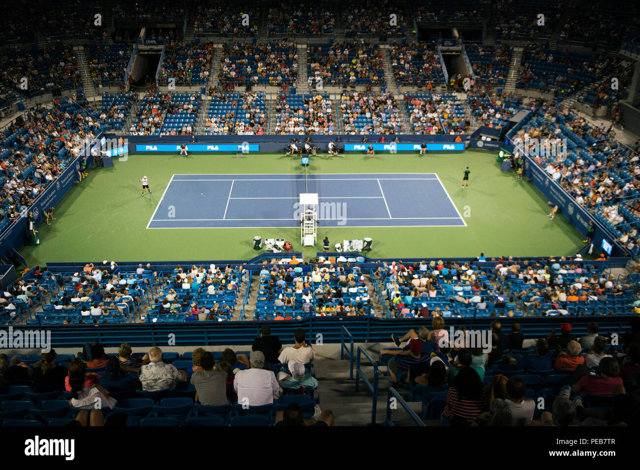 Mason, Ohio, USA. 13 août 2018 : Linder Family Tennis Center pendant le Novak Djokovic (SRB) vs. Steve Johnson (USA) correspondent à la région du sud-ouest de l'ouvrir à Brent Clark/Alamy Live News Banque D'Images