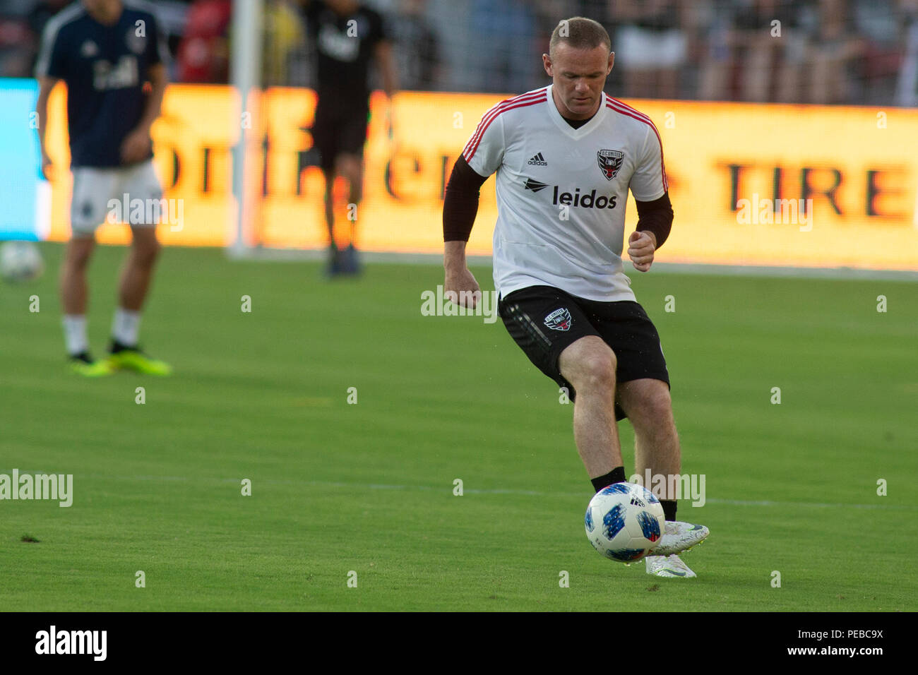 Washington, United States. 14 juillet, 2018. D.C. United Wayne Rooney (9) se réchauffe avant le match entre le D.C. United et les Whitecaps de Vancouver à Audi a déposé à Washington, DC Le 14 juillet 2018. C'est DC D.C. United's premier match au champ et Audi Rooney's premier MLS. Crédit : l'accès Photo/Alamy Live News Banque D'Images