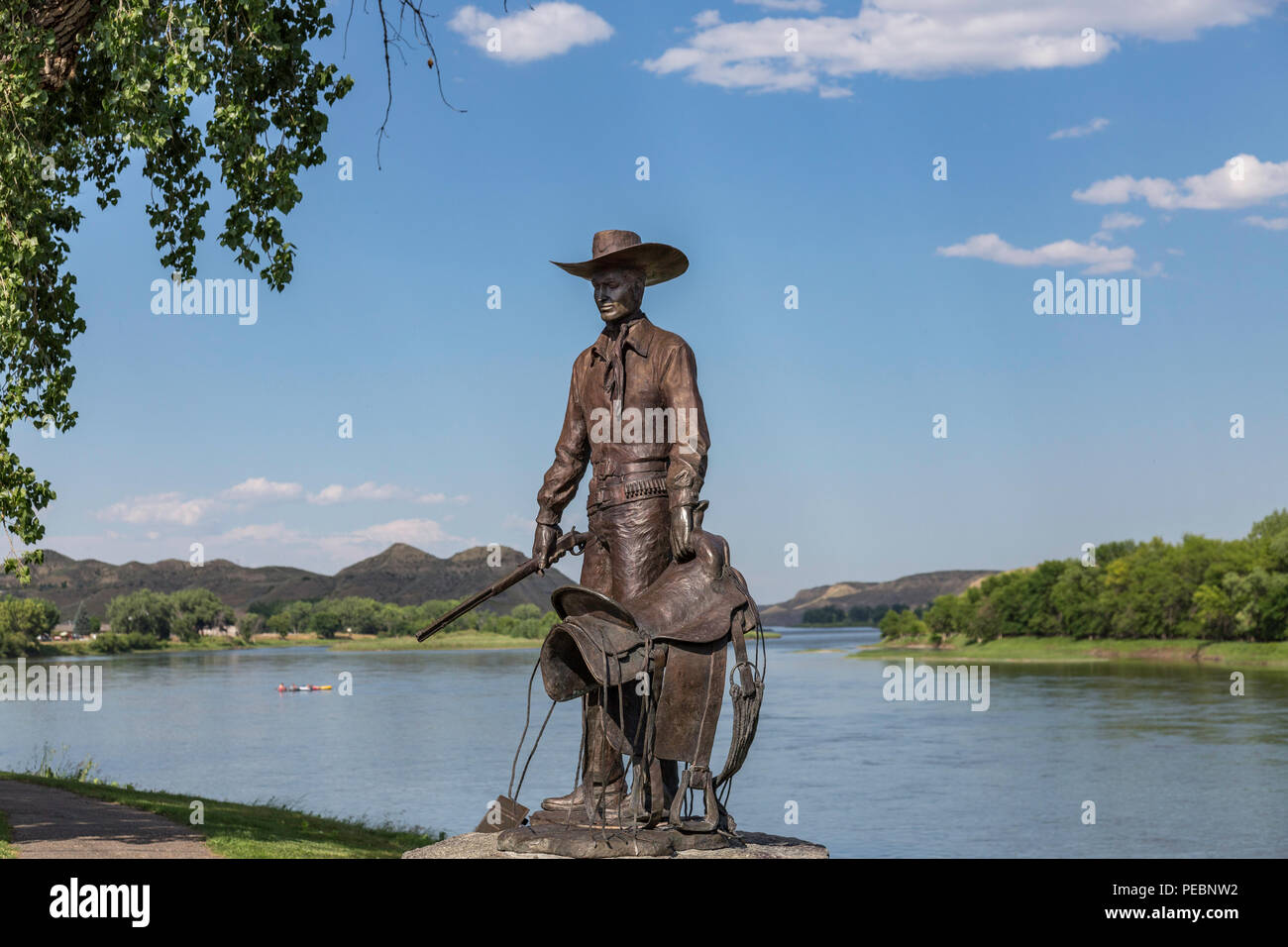 Statue de 'George Montgomery : cavalier de la sauge pourpre' à Fort Benton, au Montana, USA Banque D'Images