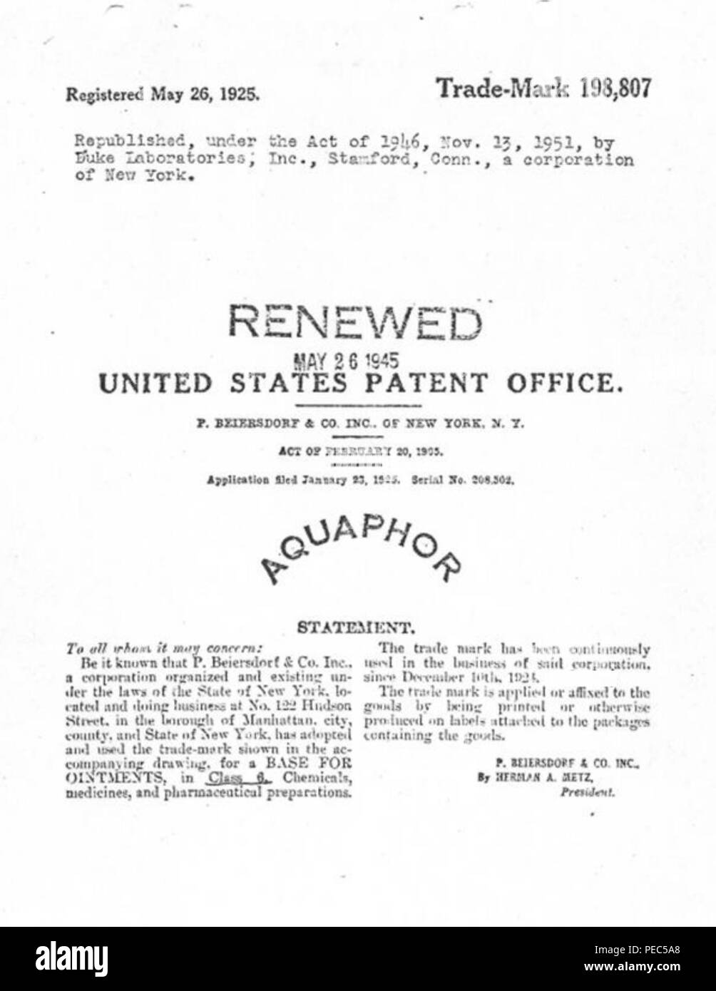 198807 marque USPTO aquafor. Banque D'Images