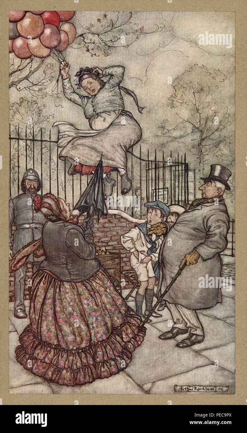 Arthur Rackham Peter Pan dans les jardins de Kensington illustration. Banque D'Images