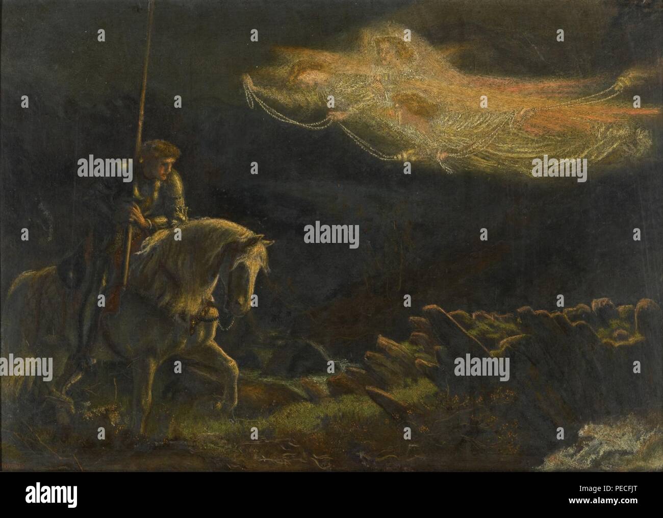 Arthur Hughes - Sir Galahad - La quête du Graal (étude). Banque D'Images