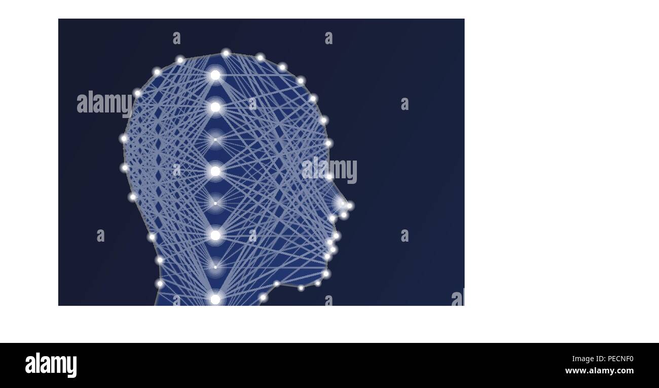 L'Intelligence Artificielle (IA) illustration avec réseaux de neurones profonds et l'ossature de la personne Illustration de Vecteur