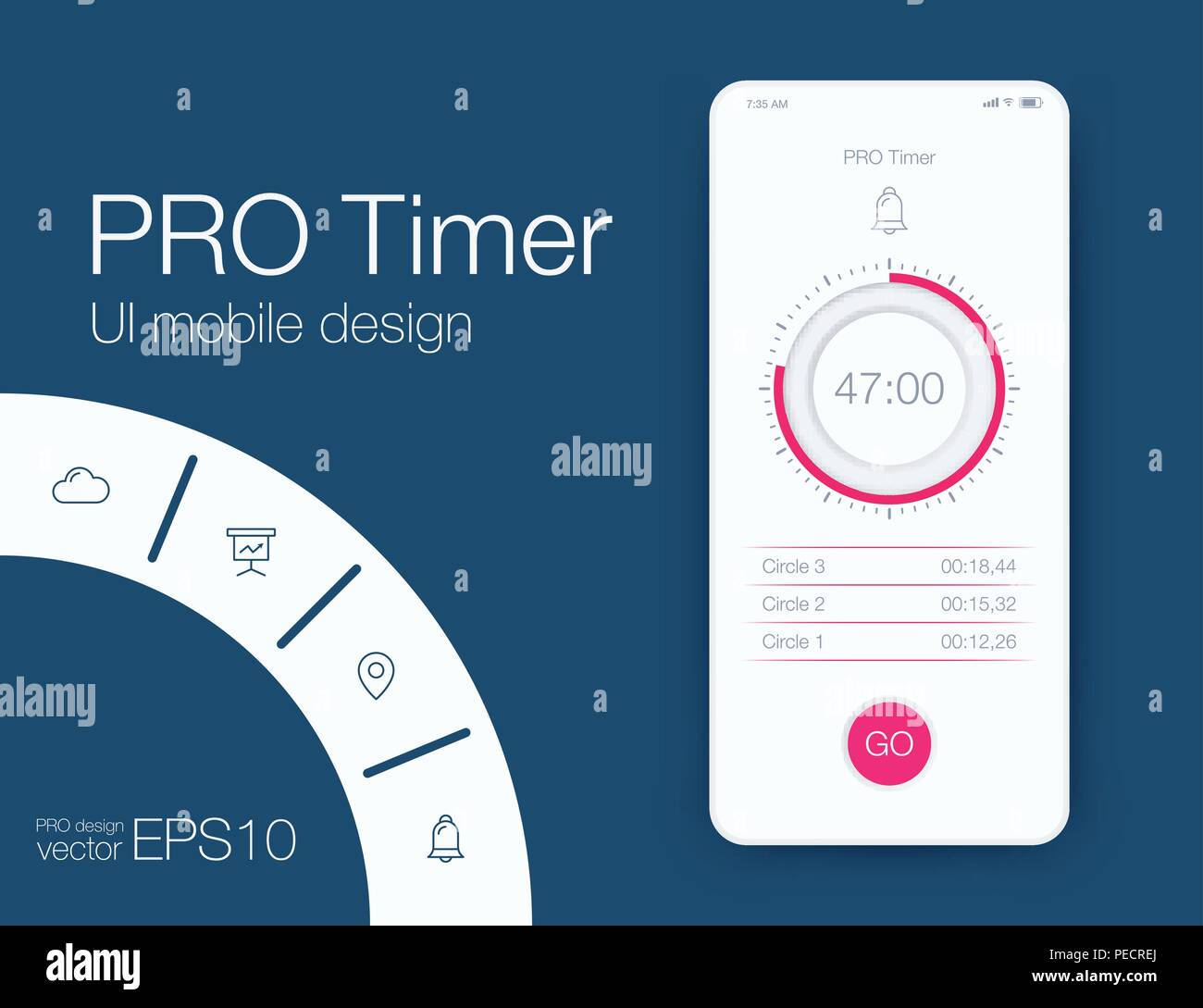 La conception de l'interface utilisateur de l'application Horloge vectorielle stock concept Illustration de Vecteur