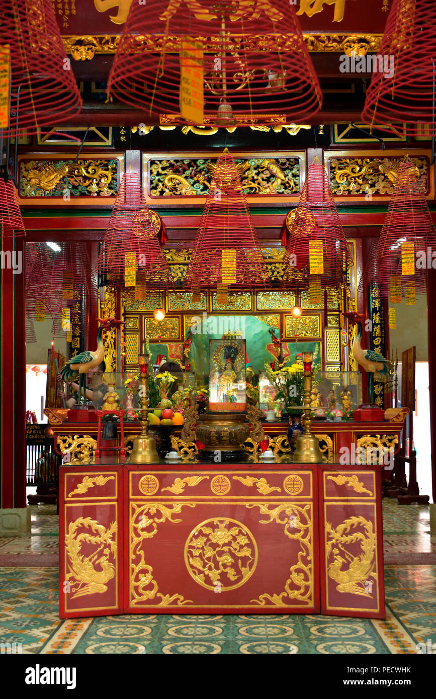 Autel, Meeresgoettin Versammlungshalle Thien Hau, Kongregation der Chinesischen aus Fujian, Phuc-Kien-Pagode, Tran Phu, Hoi An, Vietnam Banque D'Images