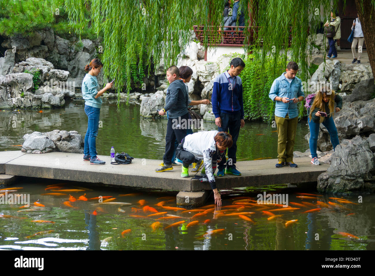 Jeunes asiatiques Jardins de Yuyuan Vieille Ville Shanghai Chine Asie shopping area Banque D'Images