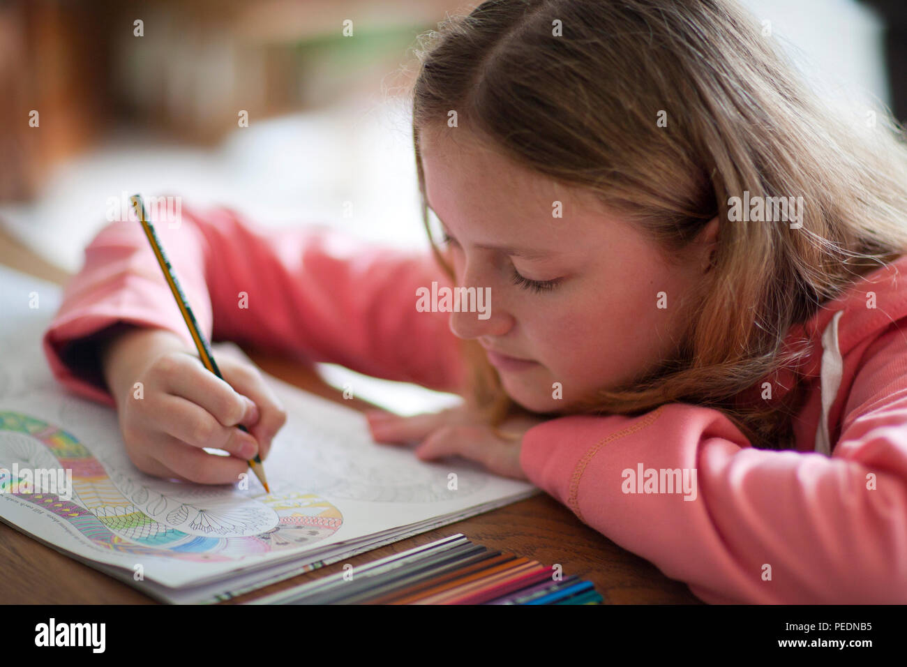 Jeune fille à colorier coloriage de livre Banque D'Images