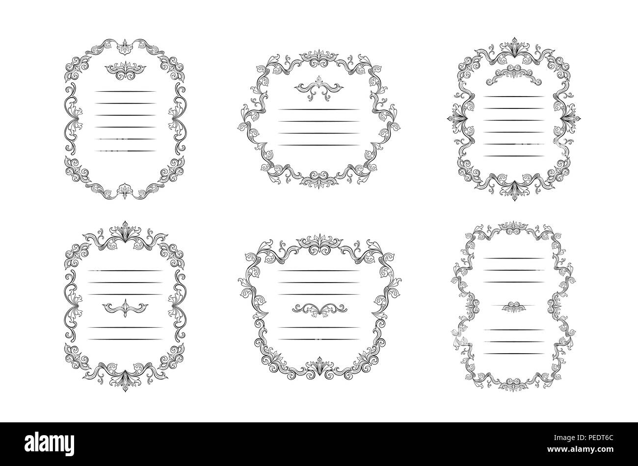 Ensemble de bordures et cadres floraux avec place pour le texte. L'espace de copie et les diviseurs ou s'épanouit. Italian vintage ornament. Carte de Vœux ou weddi isolés Illustration de Vecteur