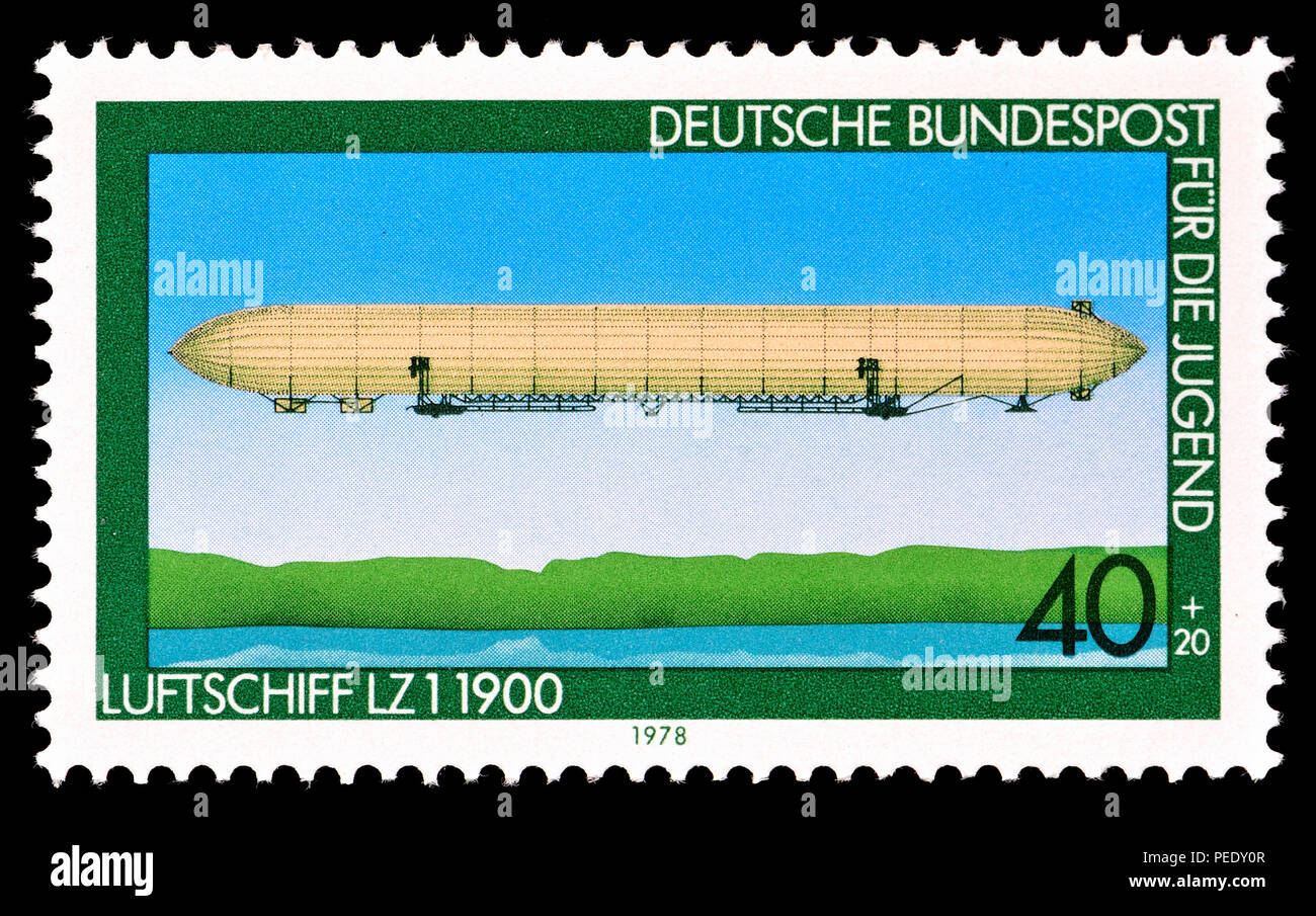 Timbre allemand (1978) die Jugend (stamp vendus au profit de la jeunesse de bienfaisance) : Zeppelin LZ 1 - le premier vrai succès rigide expérimental ai.. Banque D'Images