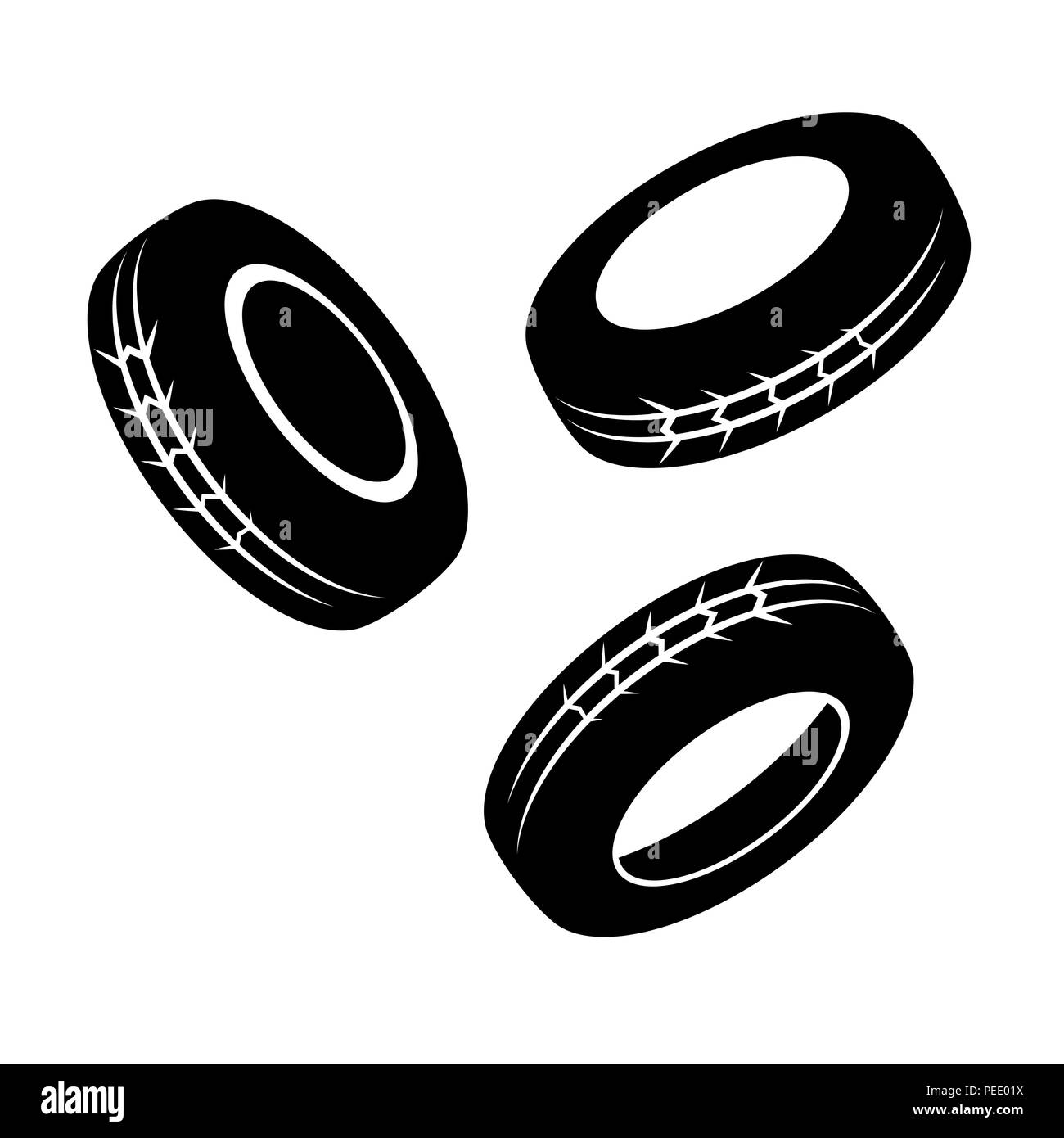 Les pneus des roues de voiture noir isolé sur fond blanc Illustration de Vecteur