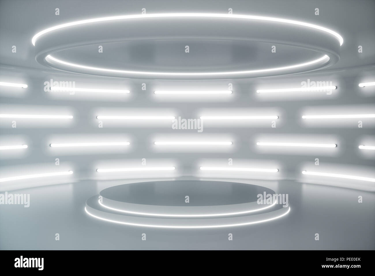 Blanc intérieur futuristic background, sci-fi concept intérieur. Vide intérieur avec des néons. 3D illustration Banque D'Images