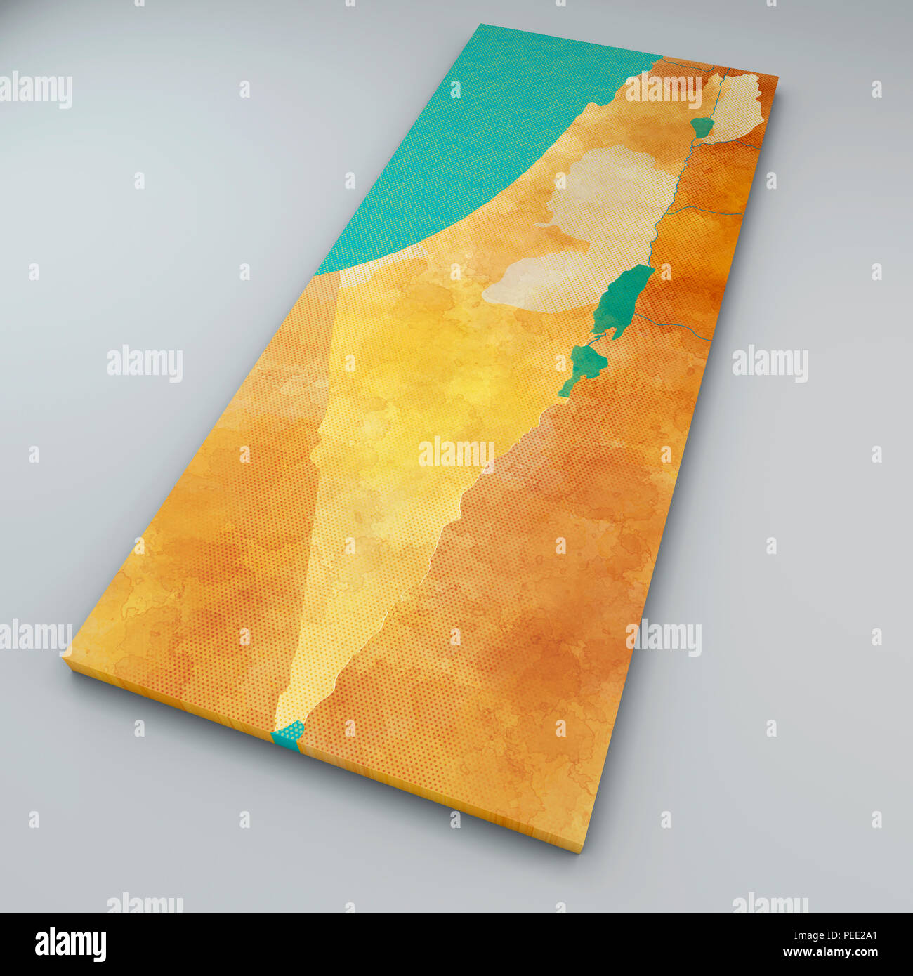 La carte d'Israël, la carte et les frontières, à la main, de reliefs et de lacs, rendu 3D Banque D'Images