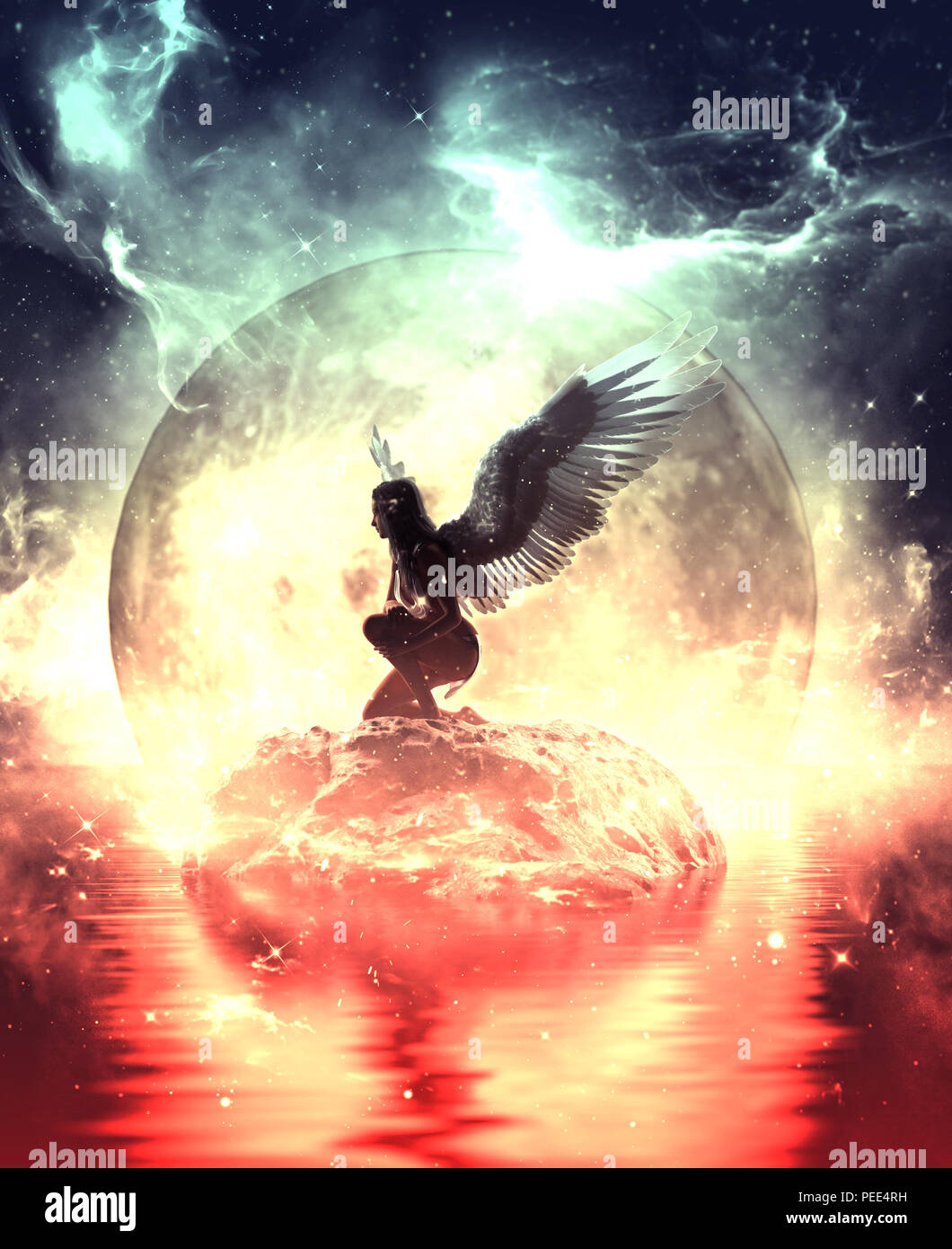 3d Illustration D Un Ange Dans Le Ciel La Terre Pour L Illustration De Livres Ou De Couverture De Livre Photo Stock Alamy