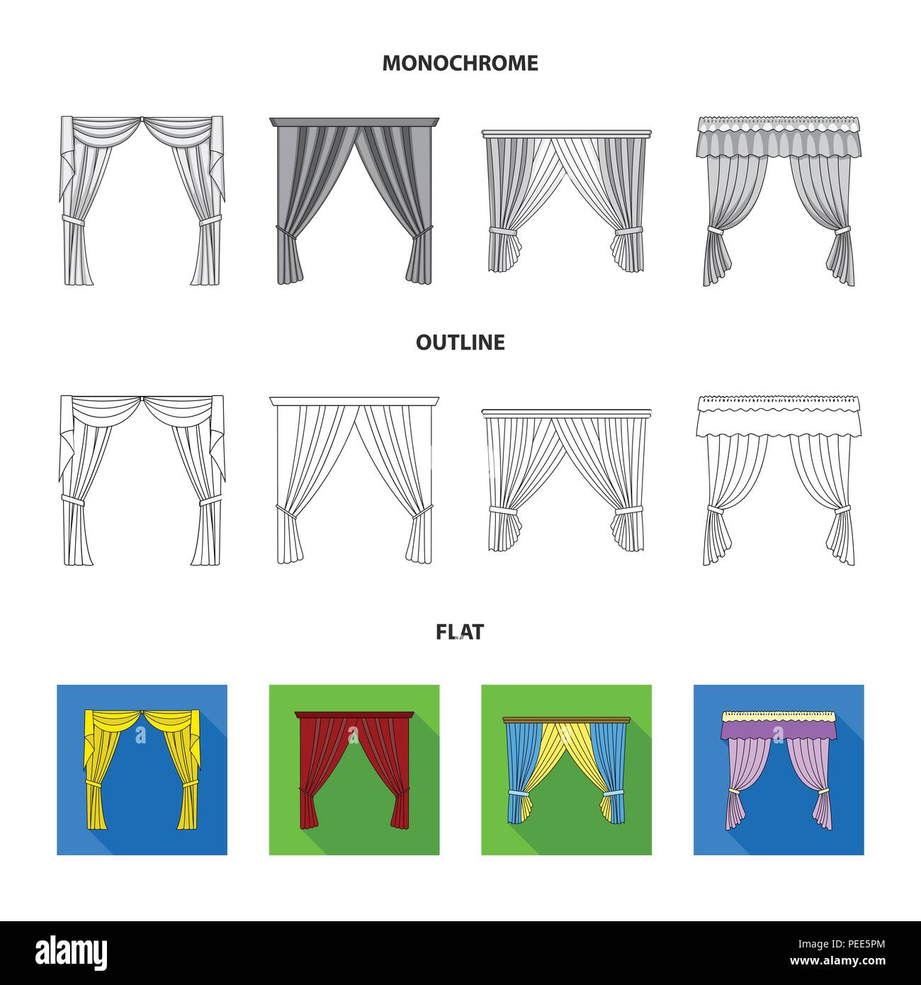 Différents types de rideaux de fenêtre rideaux.set collection icônes de ...