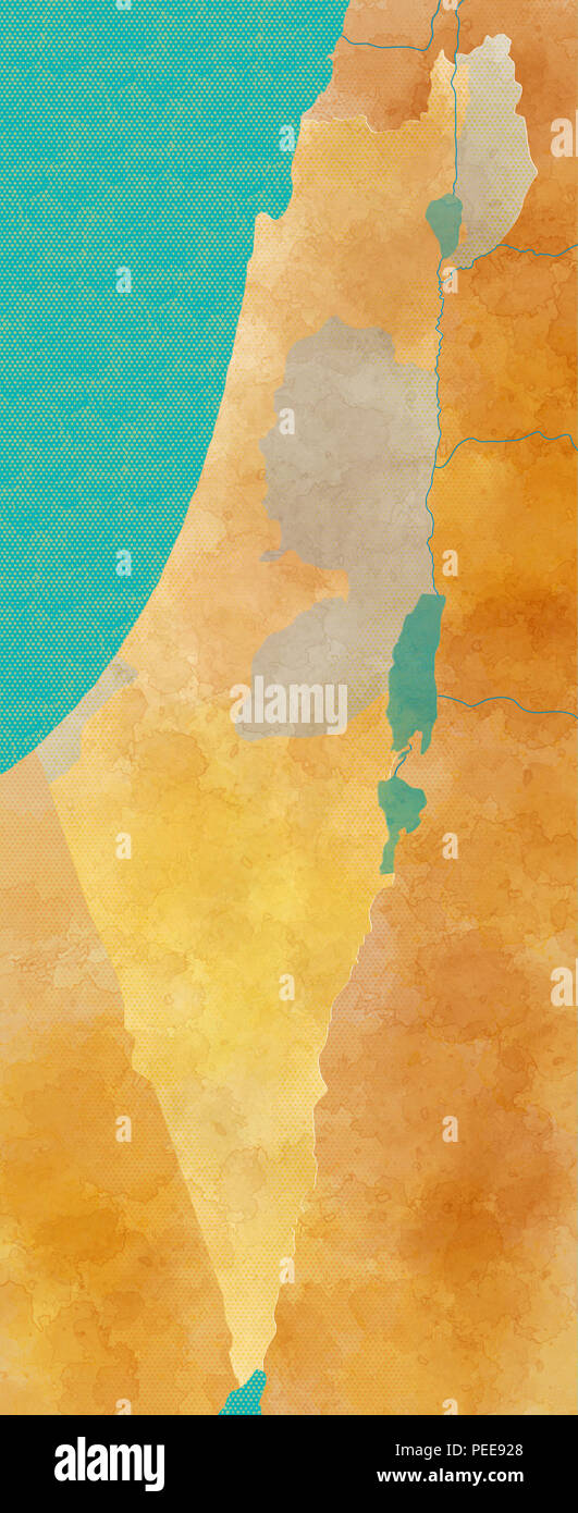 La carte d'Israël, la carte et les frontières, à la main, de reliefs et de lacs Banque D'Images