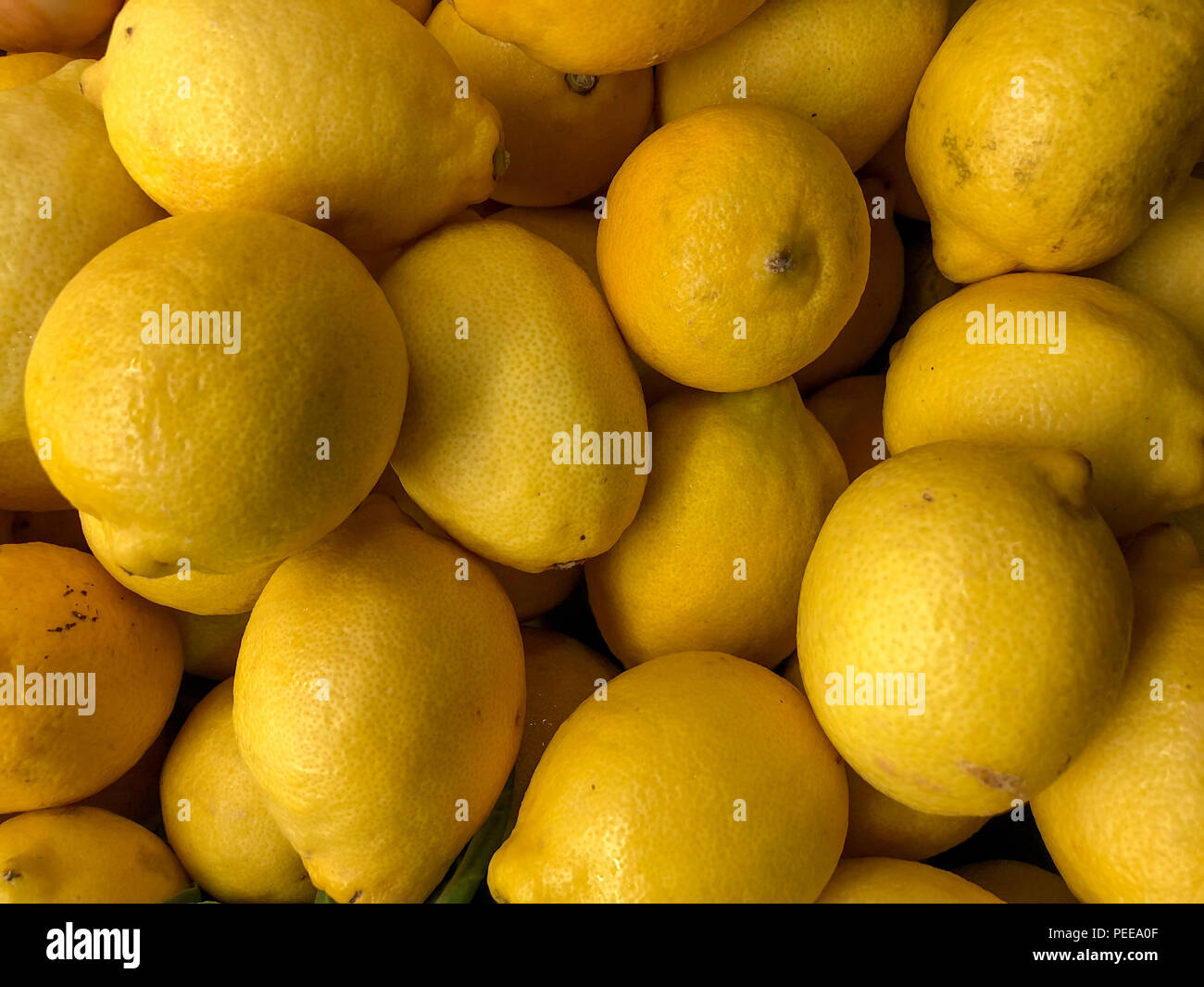 Citrons jaunes à un marché Banque D'Images