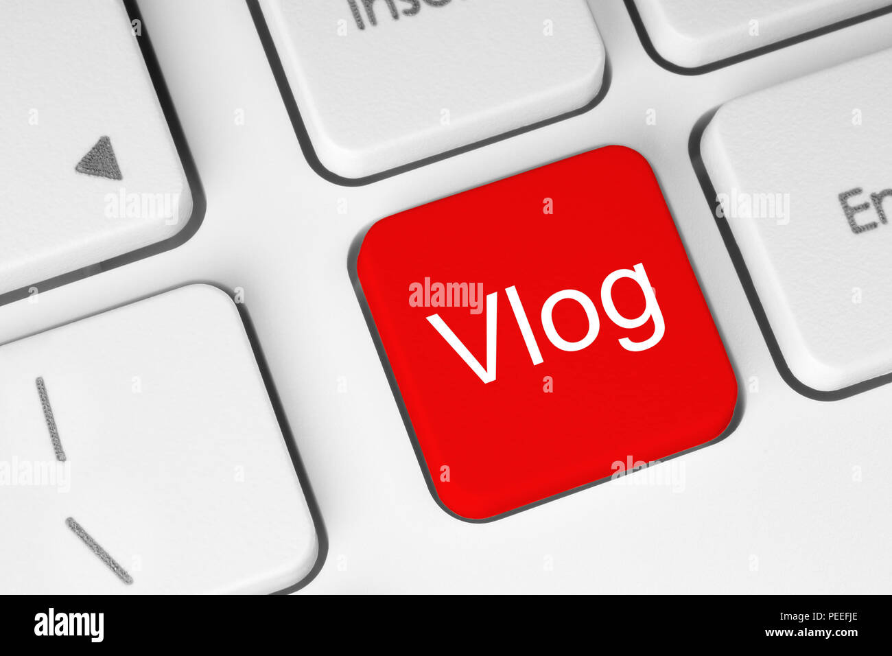 Bouton rouge avec Vlog mot sur le clavier, close-up Banque D'Images