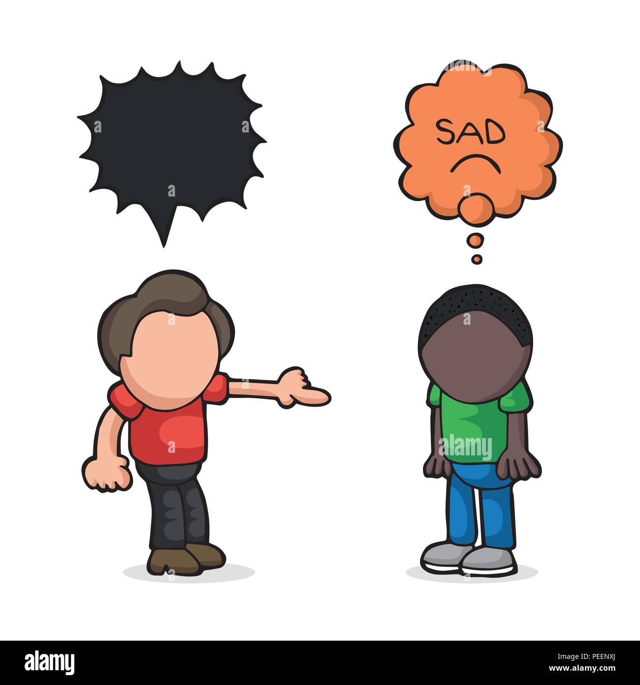 Vector hand-drawn cartoon illustration de l'homme blanc raciste pour homme noir. Mettre fin au racisme. Illustration de Vecteur