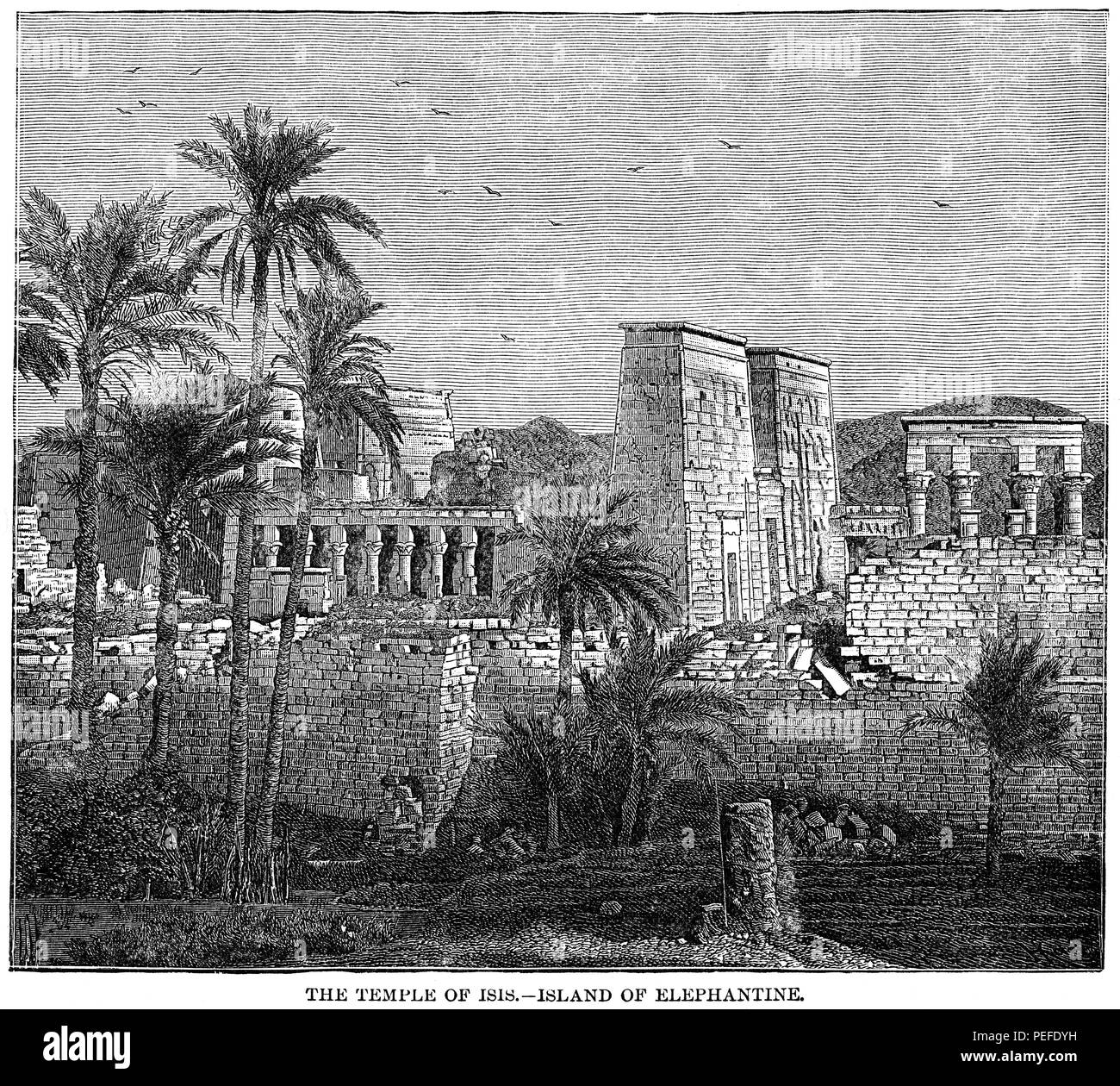 Temple d'Isis, l'île d'Éléphantine, l'Égypte, Illustration, Cyclopedia de l'histoire universelle, Volume 1, l'Ancien Monde, par John Clark Ridpath, les frères Jones Publishing Company, 1885 Banque D'Images