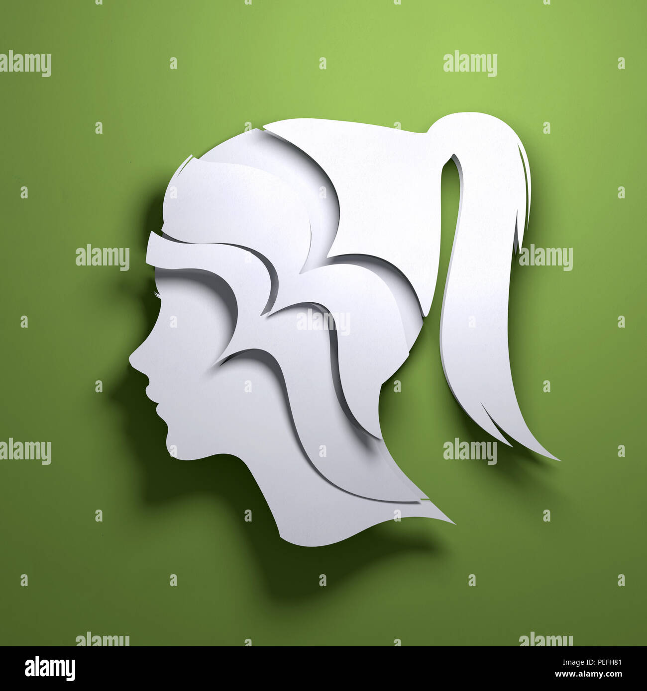 Papier plié origami. La silhouette de la tête d'une personne. Mindfulness conceptuel 3D illustration. Banque D'Images