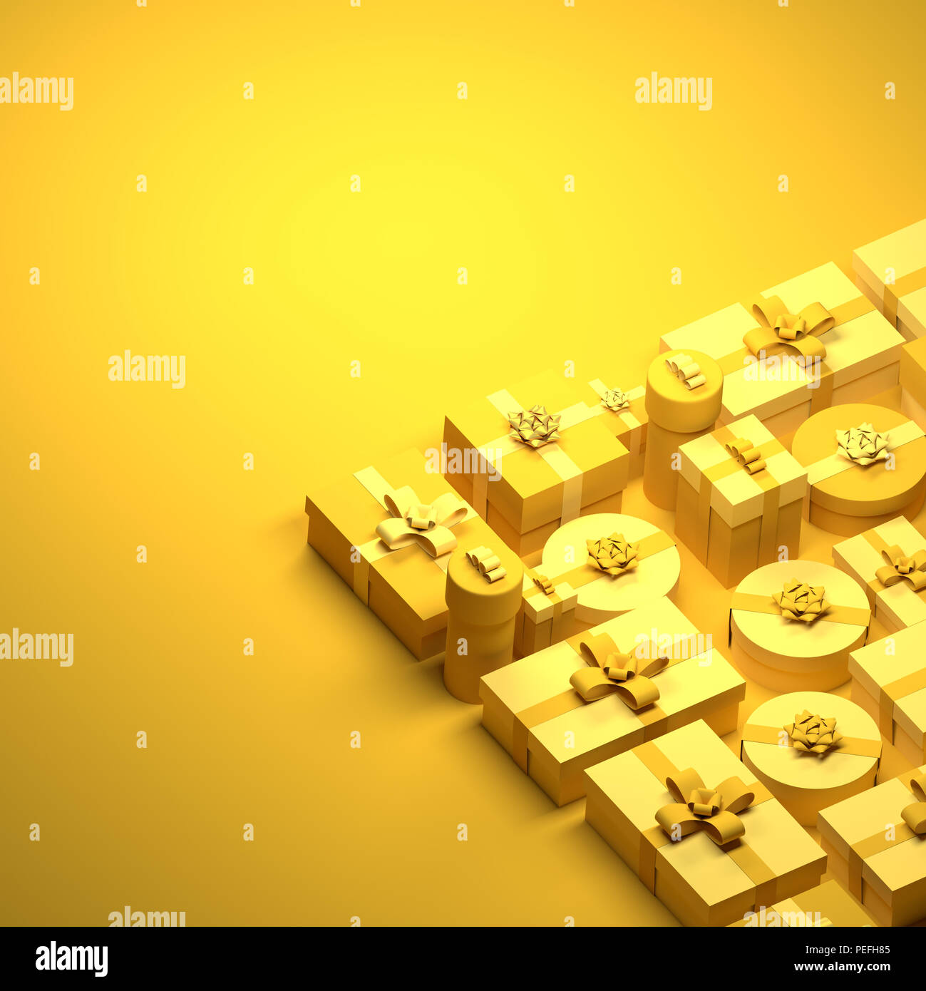 Noël jaune présente le contexte, 3d illustration. Banque D'Images