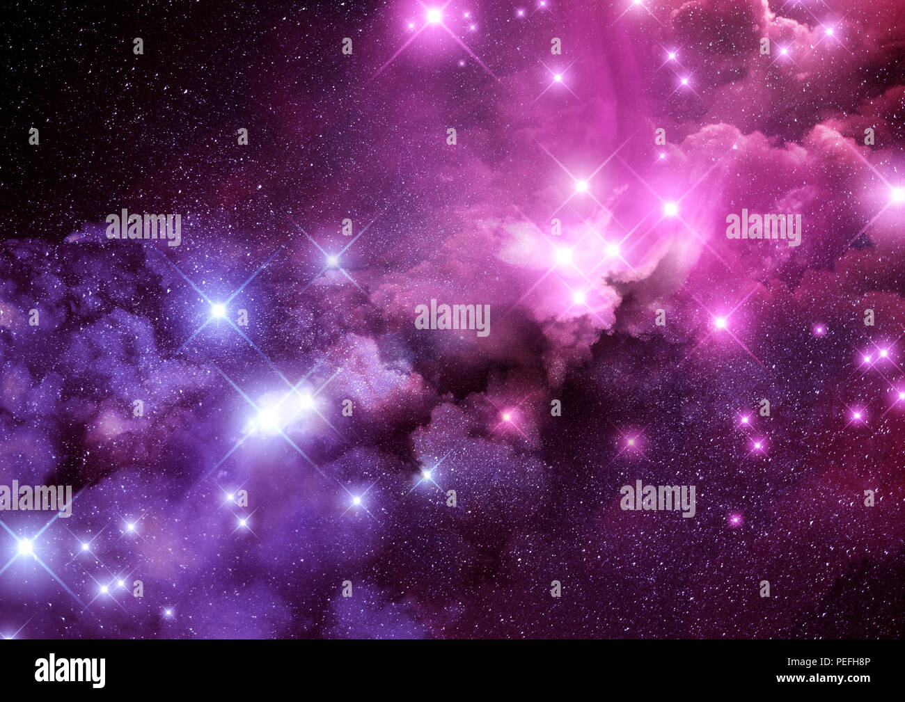 Nébuleuse galaxie rose et pourpre et stars de fond. Illustration Raster. Banque D'Images