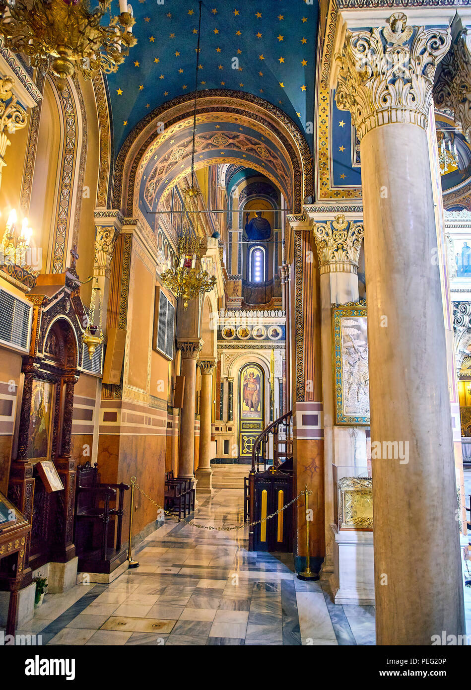 Cathédrale Métropolitaine de l'Annonciation, Mitropoli. Metropoleos square. Athènes, Grèce. Banque D'Images