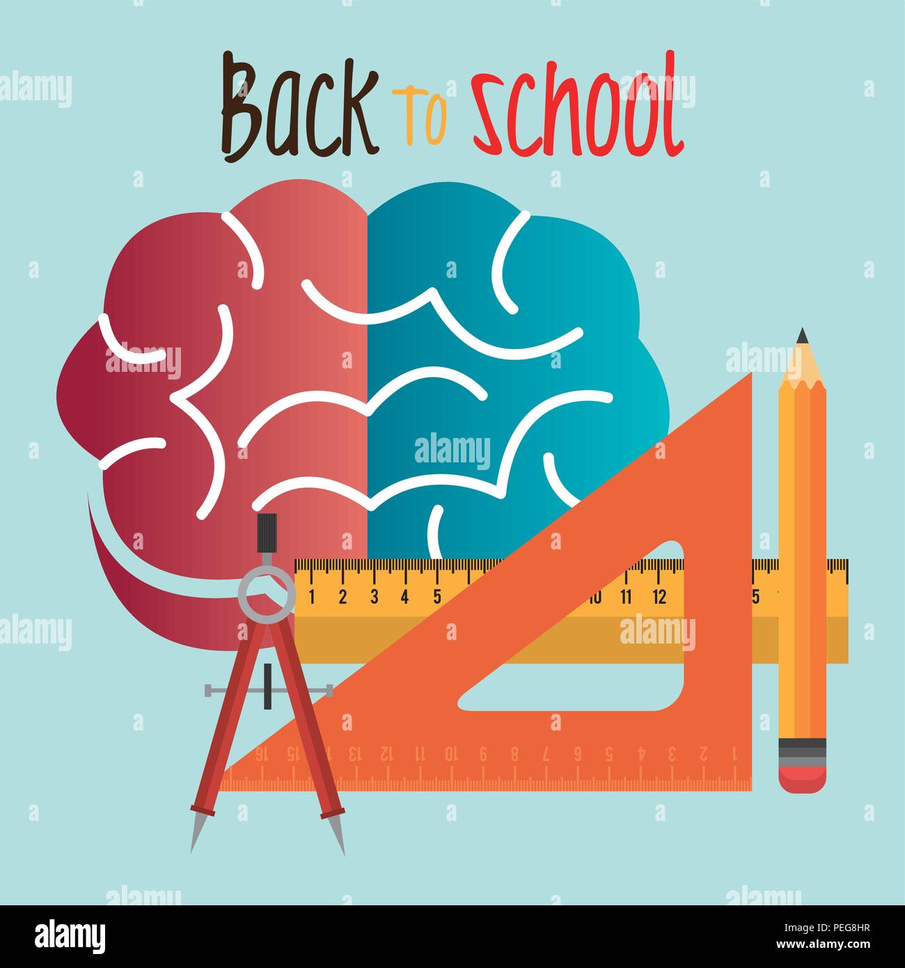 Retour à l'étiquette de l'école avec des règles de conception d'illustration vectorielle Illustration de Vecteur