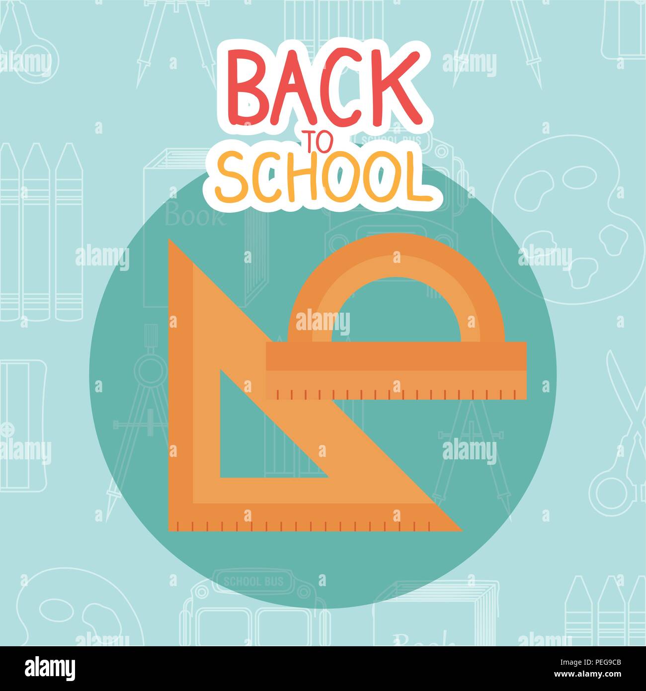 Retour à l'étiquette de l'école avec des règles de conception d'illustration vectorielle Illustration de Vecteur