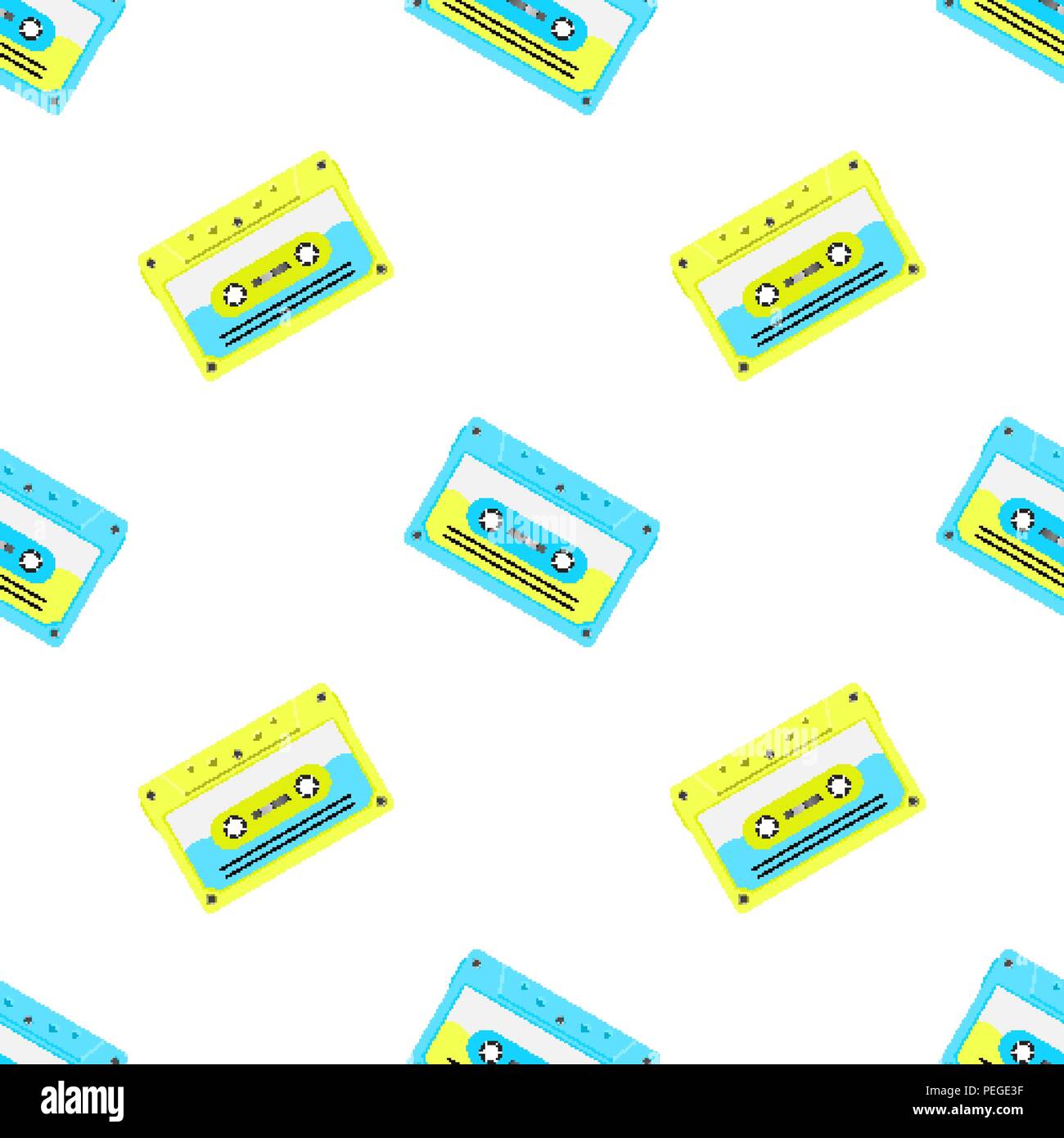 Motif transparent vintage avec l'analogique des cassettes de musique. 80s Loopable contexte avec les bandes audio magnétique Illustration de Vecteur