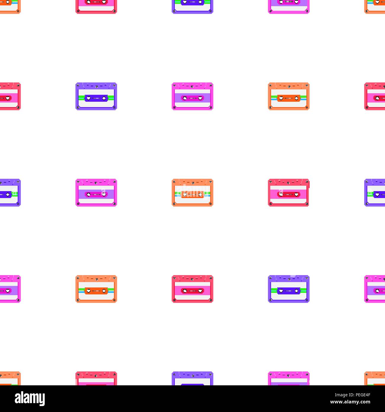 Motif transparent vintage avec l'analogique des cassettes de musique. 80s Loopable contexte avec les bandes audio magnétique Illustration de Vecteur