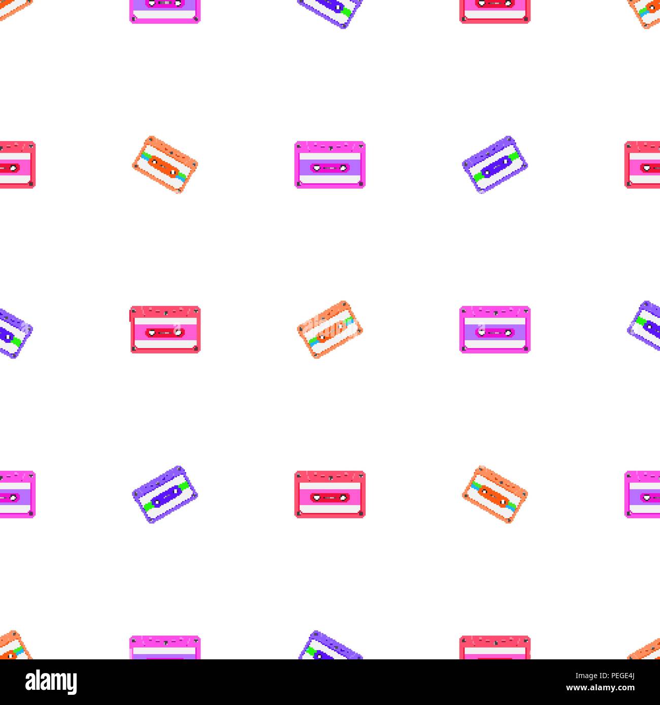 Motif transparent vintage avec l'analogique des cassettes de musique. 80s Loopable contexte avec les bandes audio magnétique Illustration de Vecteur