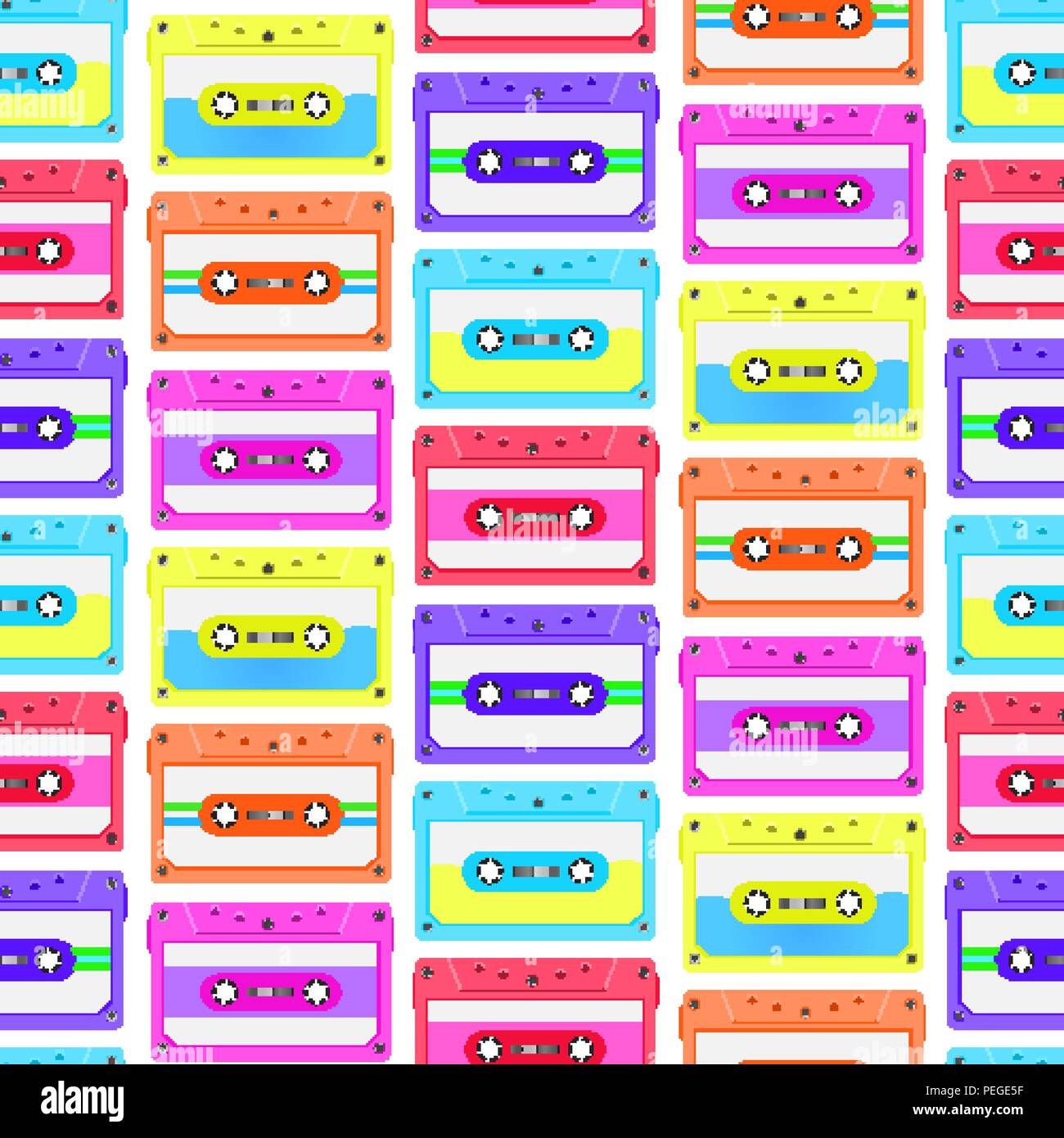 Motif transparent vintage avec l'analogique des cassettes de musique. 80s Loopable contexte avec les bandes audio magnétique Illustration de Vecteur