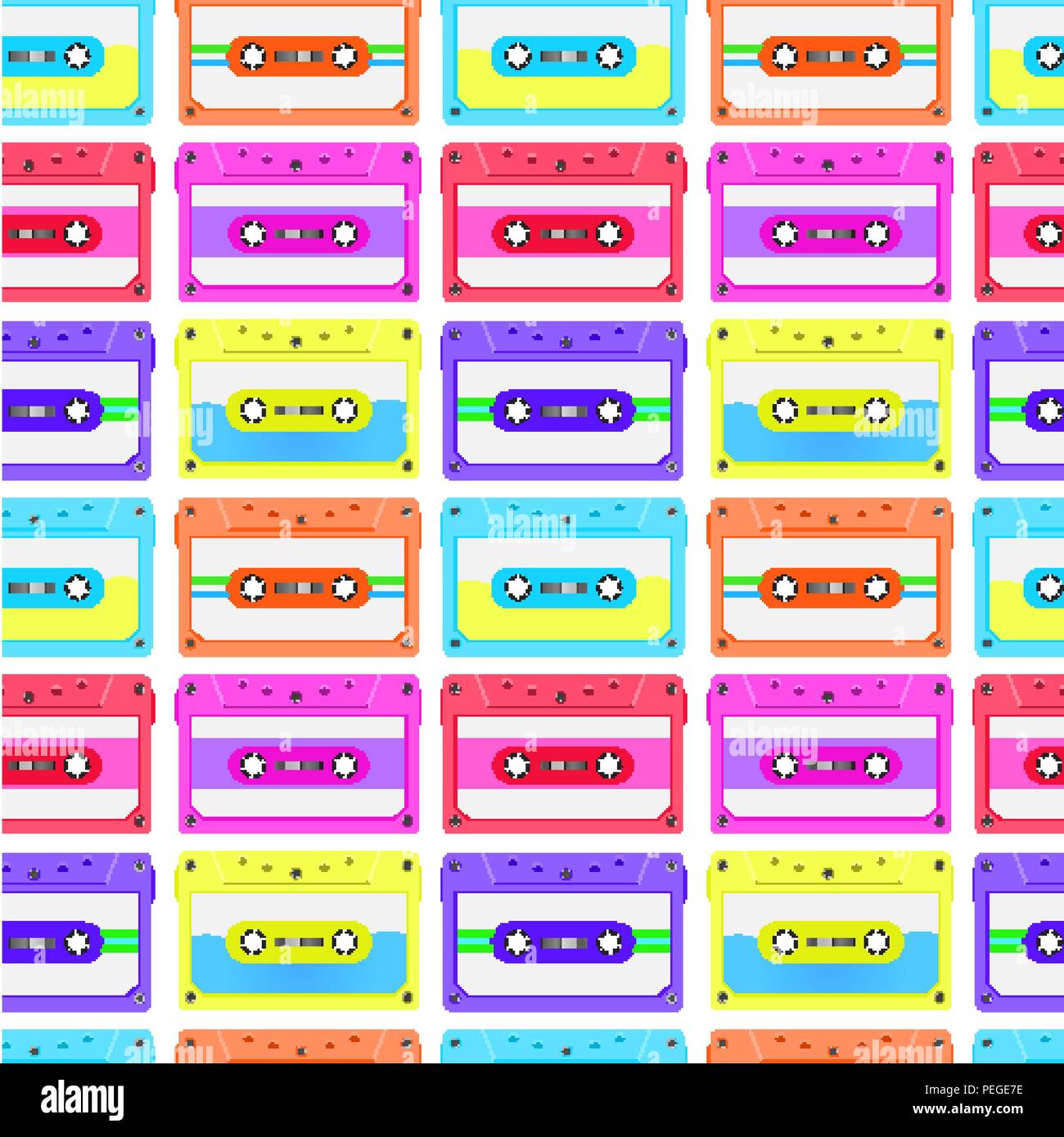 Motif transparent vintage avec l'analogique des cassettes de musique. 80s Loopable contexte avec les bandes audio magnétique Illustration de Vecteur