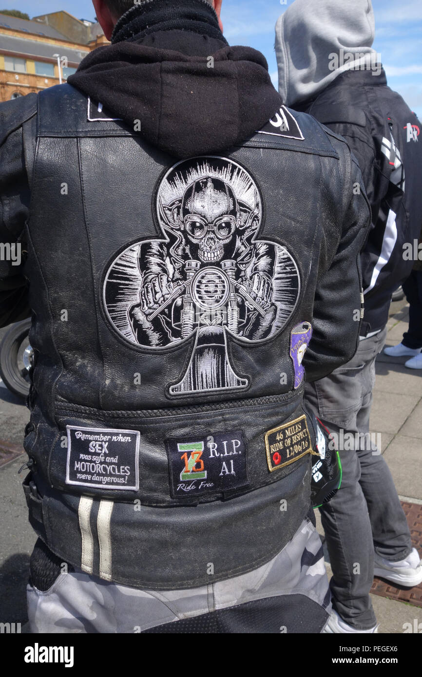 Veste en cuir féroce à vélo jour annuel peut fonctionner, 1 mai 2017, Hastings, East Sussex Royaume Uni Banque D'Images