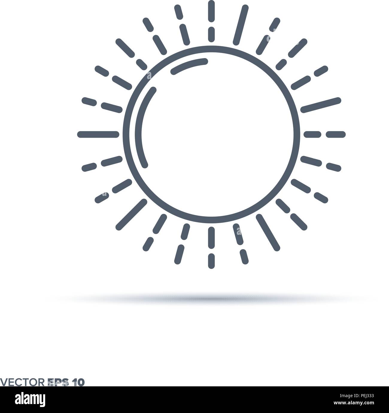 Soleil brillant sur l'icône de la ligne du vecteur. Symbole de l'été et l'énergie renouvelable. Illustration de Vecteur