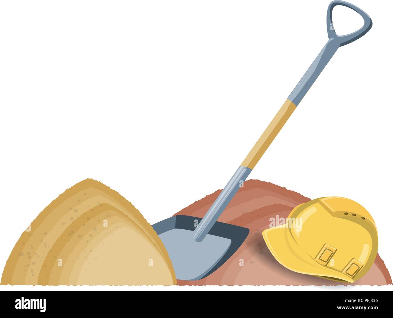 Des tas de sable et une pelle sur fond blanc, vector illustration Illustration de Vecteur