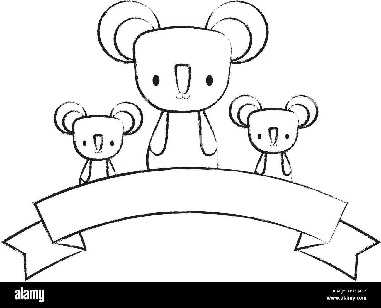 Cute koalas et ruban décoratif sur fond blanc, vector illustration Illustration de Vecteur