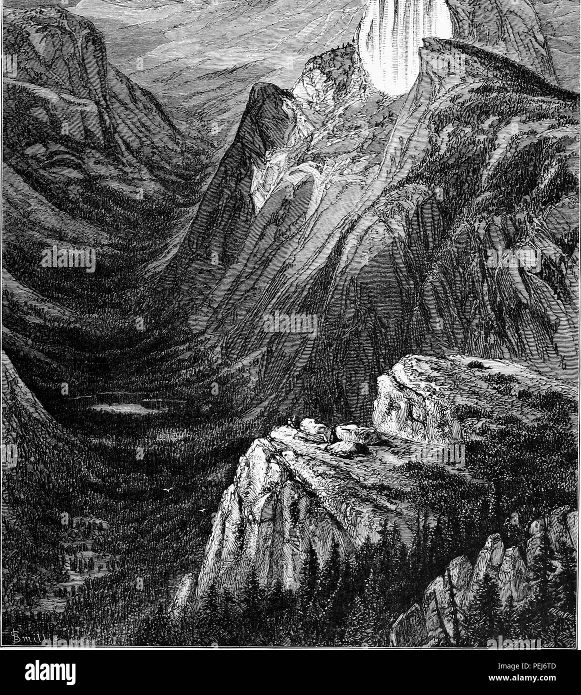 Le noir et blanc vintage print de Tenaya Canyon, un profond ravin de pierre, dans la perspective du Glacier Point Rock formation situé dans la vallée de Yosemite, dans la région de Yosemite National Park, qui s'étend sur les états du Wyoming, l'Idaho et du Montana, aux Etats-Unis, publié dans William Cullen Bryant's edited volumes 'Amérique pittoresque ; ou, le pays dans lequel nous vivons", 1872. Avec la permission de Internet Archive. () Banque D'Images